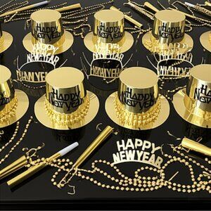 Gold New Years Eve Party Accessories Kit Party Supplies for 25 People